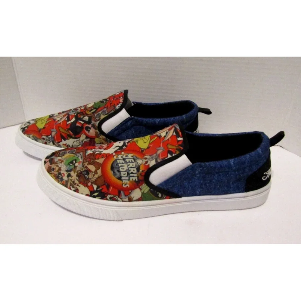 Looney Tunes Merrie Melodies That's All Folks! AOP Slip-On Sneakers Unisex Sz 10